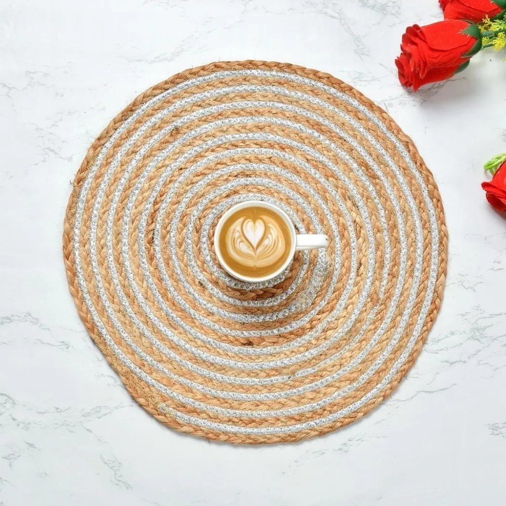 Jute Lurex Placemat | Silver | 35x35 | Pack of 2 - Picture 1 of 5